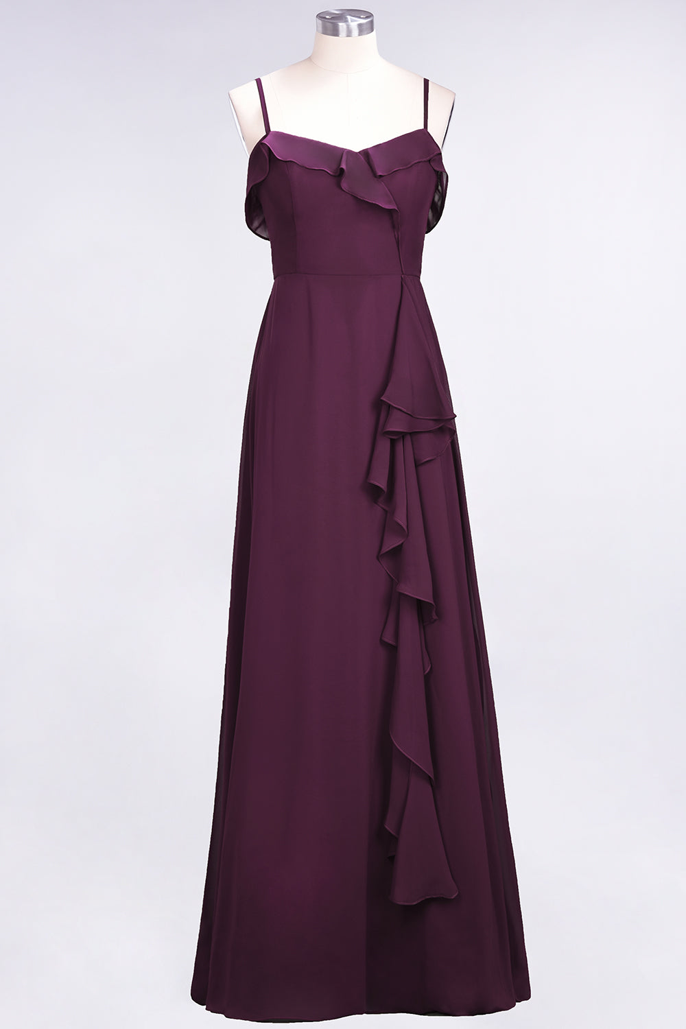 Elegant Spaghetti Straps Ruffle Burgundy Chiffon Dresses Affordable-27dress