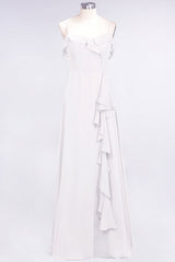 Elegant Spaghetti Straps Ruffle Burgundy Chiffon Dresses Affordable-27dress