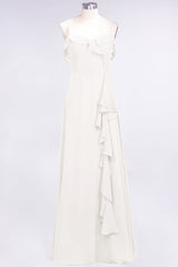 Elegant Spaghetti Straps Ruffle Burgundy Chiffon Dresses Affordable-27dress