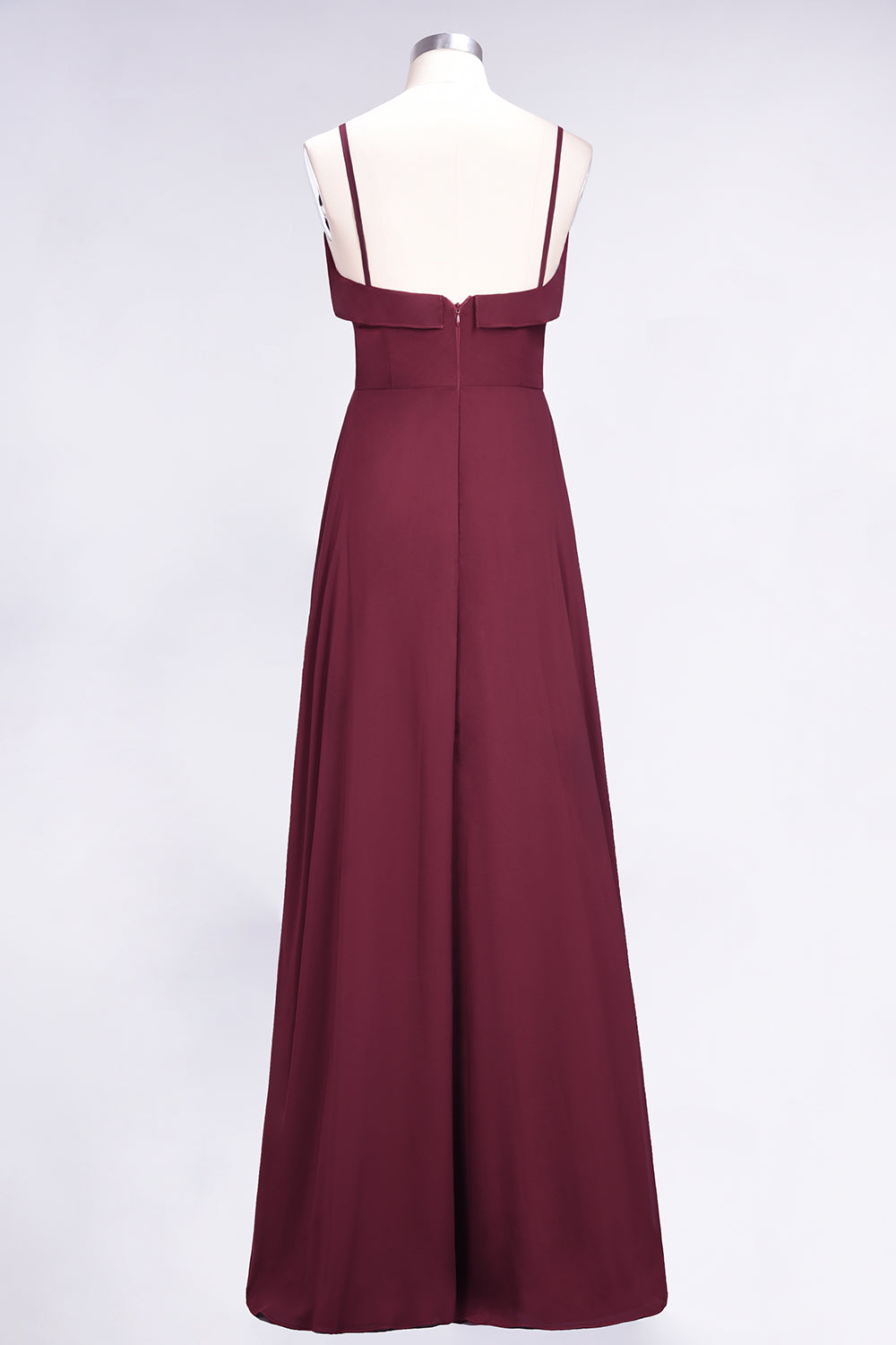Elegant Spaghetti Straps Ruffle Burgundy Chiffon Dresses Affordable-27dress