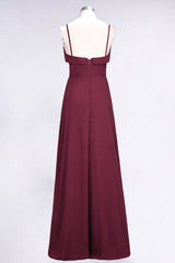 Elegant Spaghetti Straps Ruffle Burgundy Chiffon Dresses Affordable-27dress