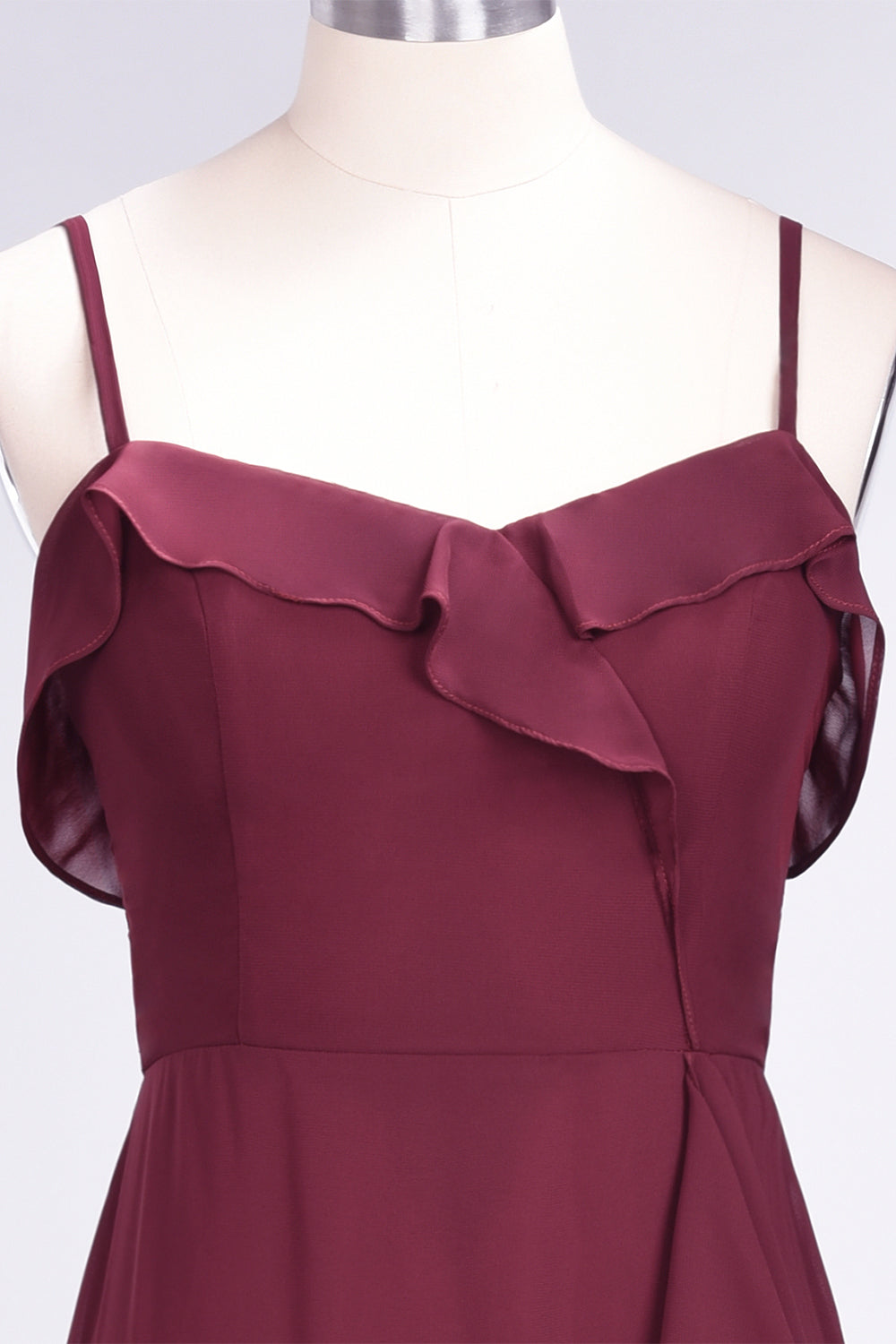 Elegant Spaghetti Straps Ruffle Burgundy Chiffon Dresses Affordable-27dress