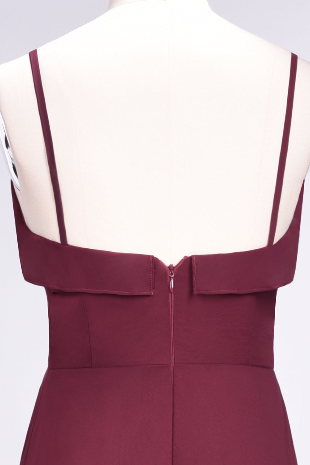 Elegant Spaghetti Straps Ruffle Burgundy Chiffon Dresses Affordable-27dress