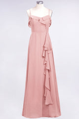 Elegant Spaghetti Straps Ruffle Burgundy Chiffon Dresses Affordable-27dress