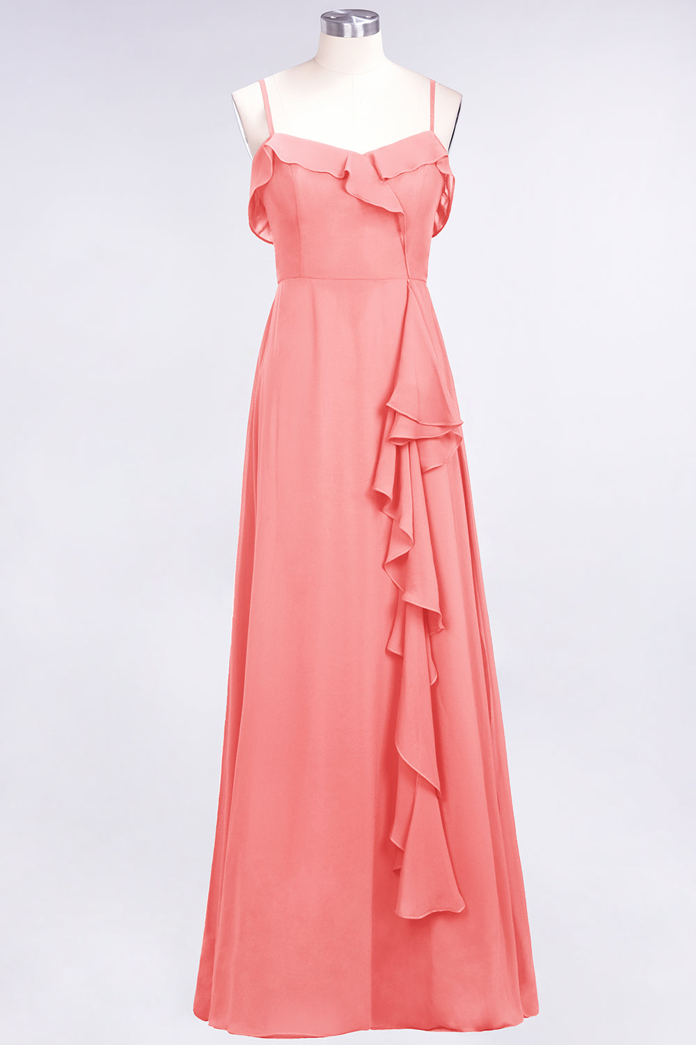 Elegant Spaghetti Straps Ruffle Burgundy Chiffon Dresses Affordable-27dress