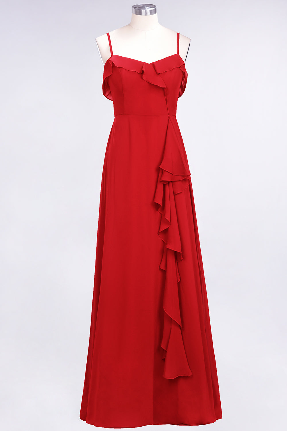 Elegant Spaghetti Straps Ruffle Burgundy Chiffon Dresses Affordable-27dress