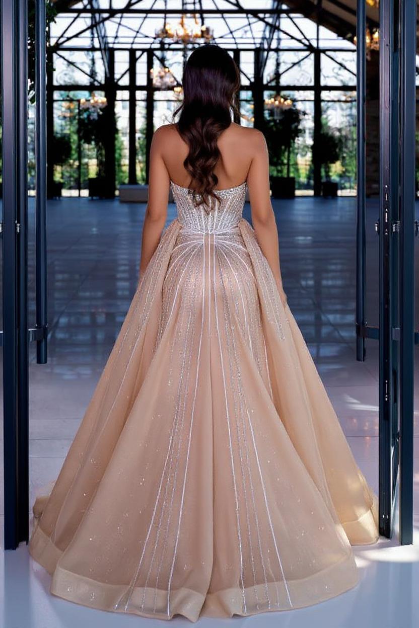 27DRESS Elegant Strapless Evening Dresses with Detachable Train