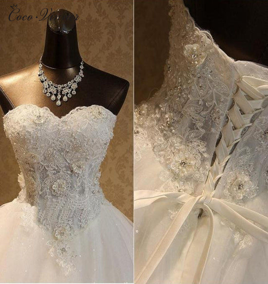 Load image into Gallery viewer, Elegant Strapless Tulle Ball Gown Wedding Dress Appliques Sequined Sweetheart Bridal Gowns On Sale-27dress

