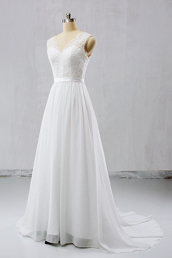 Load image into Gallery viewer, Elegant Straps Sleeveless Chiffon Wedding Dresses White A-line Bridal Gowns Online-27dress
