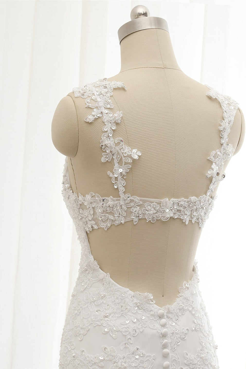 Elegant Straps Sweetheart Lace Wedding Dress Sexy Backless Sleeveless Appliques Bridal Gowns with Beadings-27dress