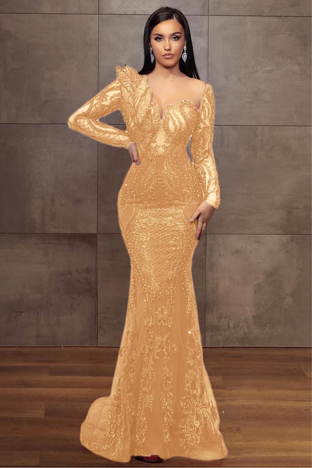 Elegant Sweetheart Long Sleeves Mermaid Prom Dress with Beading-27dress