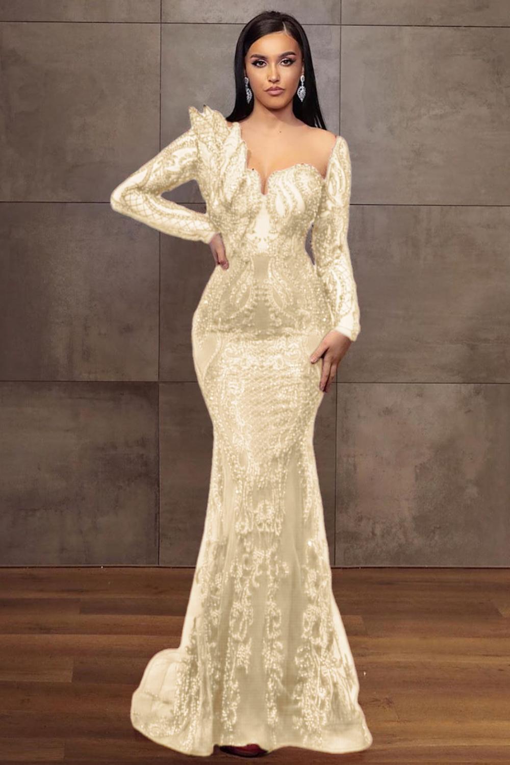 Elegant Sweetheart Long Sleeves Mermaid Prom Dress with Beading-27dress