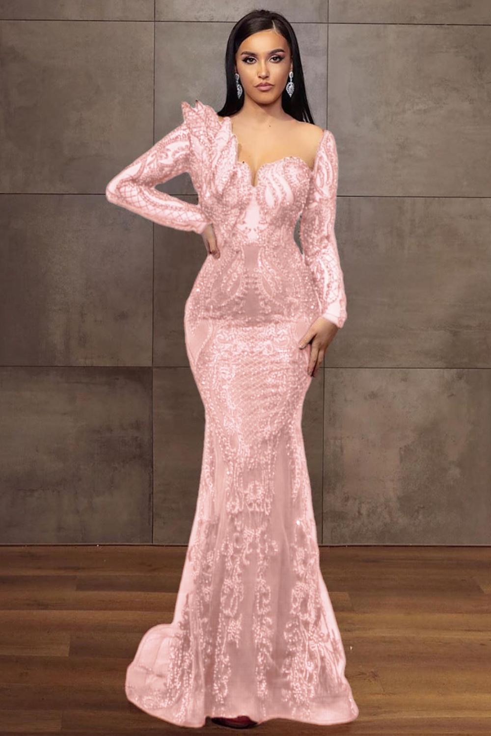 Elegant Sweetheart Long Sleeves Mermaid Prom Dress with Beading-27dress