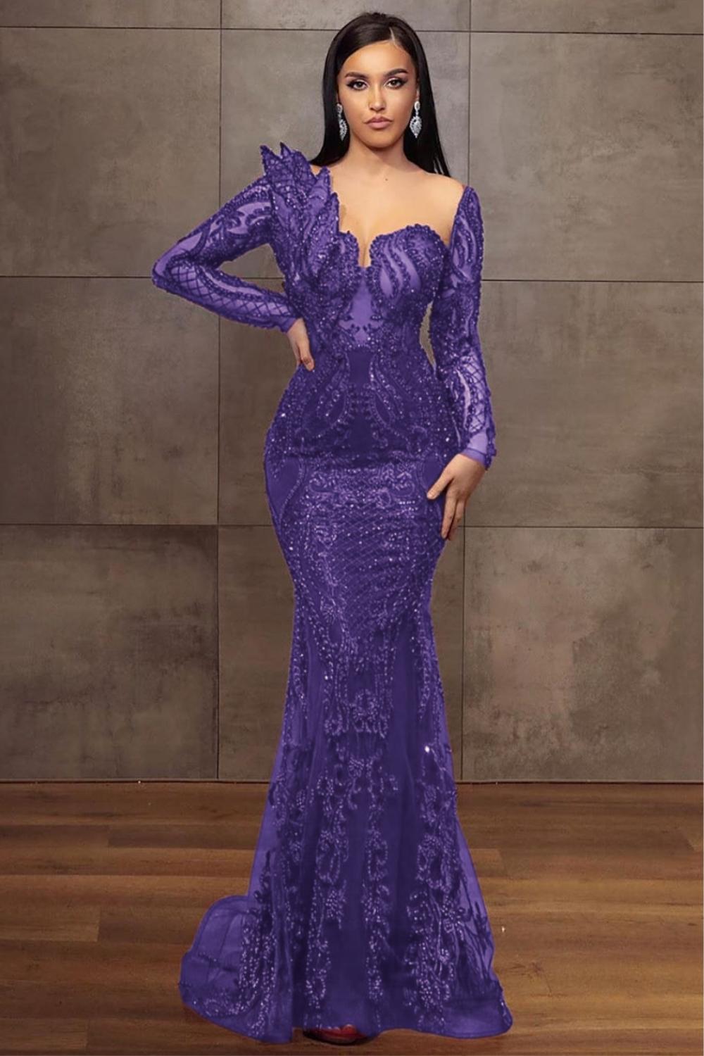 Elegant Sweetheart Long Sleeves Mermaid Prom Dress with Beading-27dress
