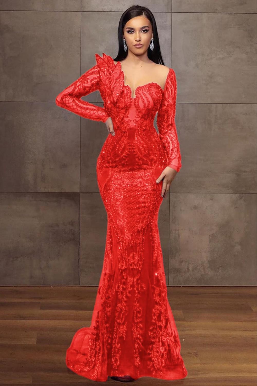 Elegant Sweetheart Long Sleeves Mermaid Prom Dress with Beading-27dress