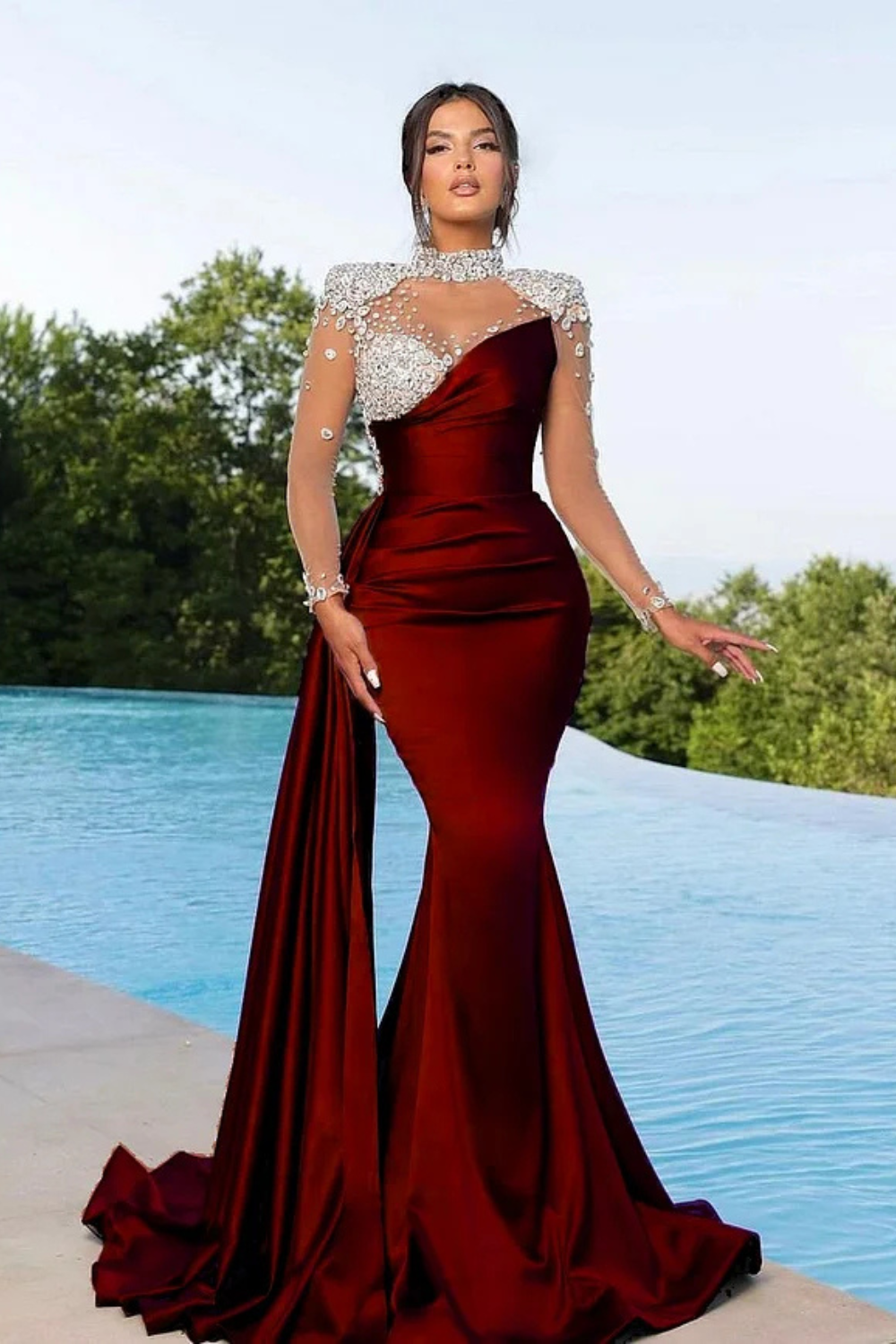 Elegant Sweetheart Mermaid Long Prom Dress with Beading and Sequin-27dress