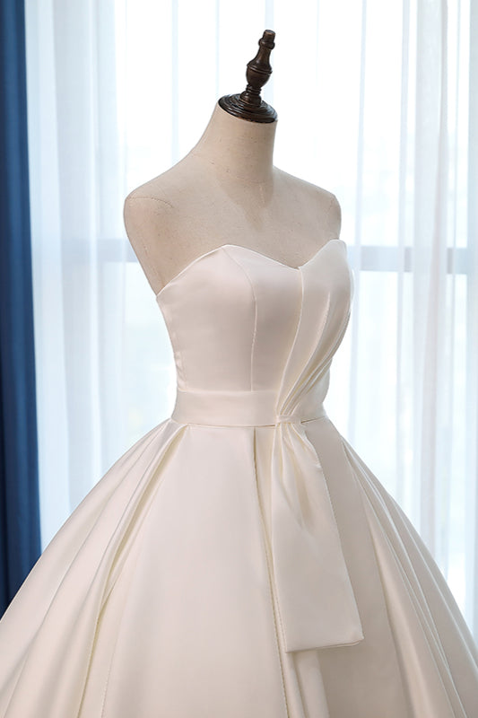 Elegant Sweetheart White Satin Wedding Dress A-line Ruffles Bridal Gowns On Sale-27dress