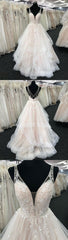 Elegant Tulle V-Neck Wedding Dress Open Back Long Layered Bridal Gowns On Sale-27dress