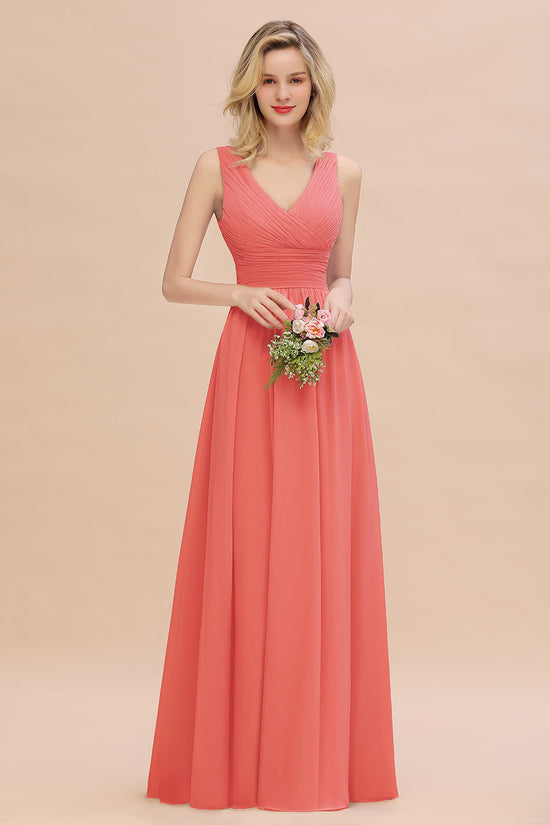 Load image into Gallery viewer, Elegant V-Neck Dusty Rose Chiffon Bridesmaid Dress with Ruffle-27dress
