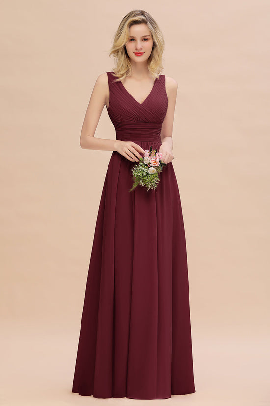 Load image into Gallery viewer, Elegant V-Neck Dusty Rose Chiffon Bridesmaid Dress with Ruffle-27dress

