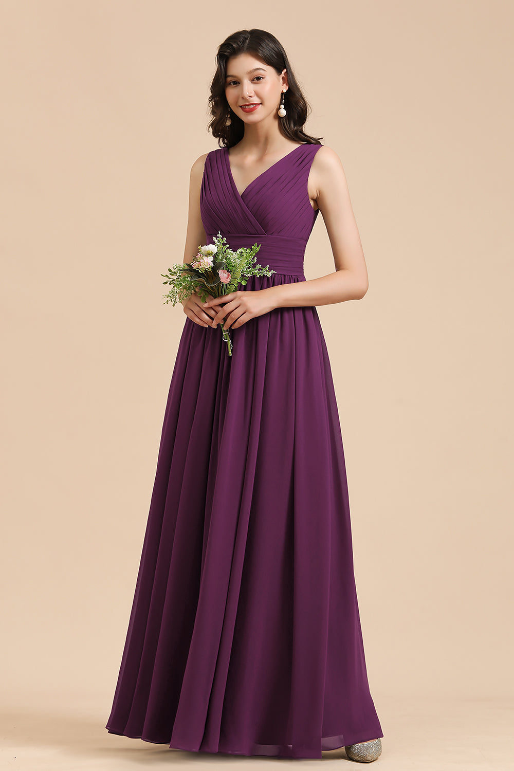 Elegant V-Neck Ruffle A-line Chiffon Lace Bridesmaid Dresses 27dress Elegant V-Neck Ruffle A-line Chiffon Lace Bridesmaid Dresses 27dress
