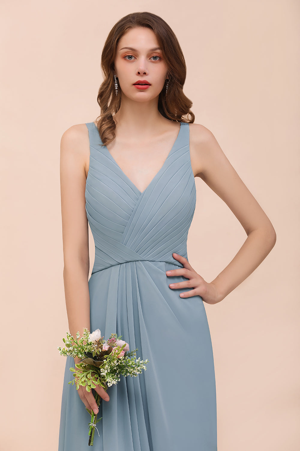 Elegant V-Neck Ruffle Dusty Blue Chiffon Bridesmaid Dresses Online 27dress Elegant V-Neck Ruffle Dusty Blue Chiffon Bridesmaid Dresses Online 27dress