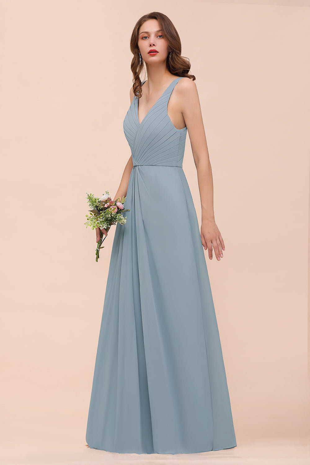 Elegant V-Neck Ruffle Dusty Blue Chiffon Bridesmaid Dresses Online 27dress Elegant V-Neck Ruffle Dusty Blue Chiffon Bridesmaid Dresses Online 27dress