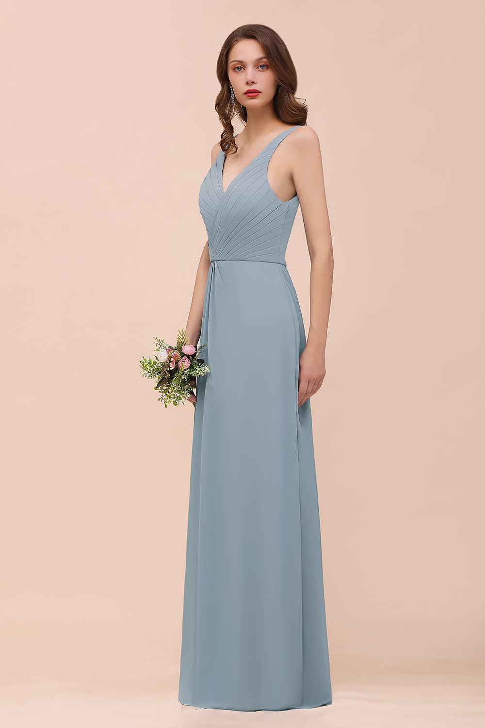 Elegant V-Neck Ruffle Dusty Blue Chiffon Bridesmaid Dresses Online 27dress Elegant V-Neck Ruffle Dusty Blue Chiffon Bridesmaid Dresses Online 27dress