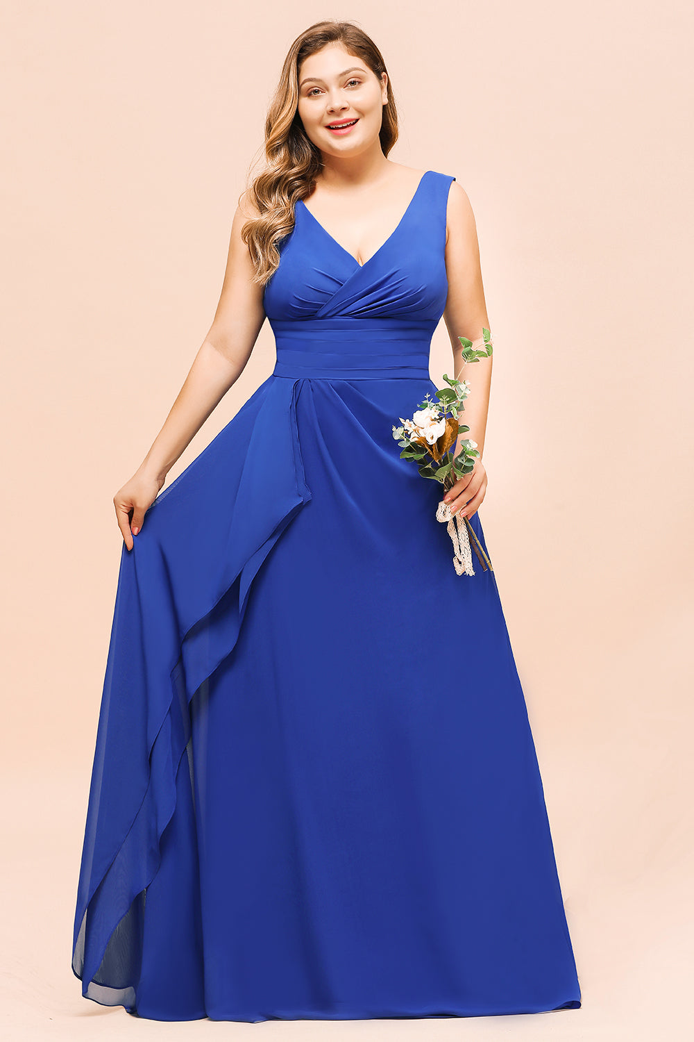 Load image into Gallery viewer, Elegant V-Neck Sleeveless Chiffon Plus Size Bridesmaid Dress-27dress
