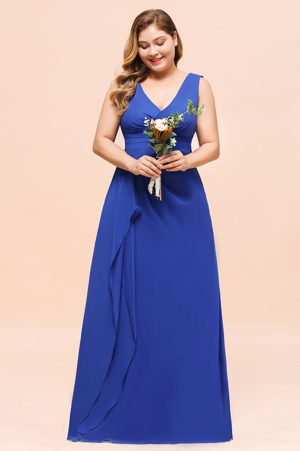Elegant V-Neck Sleeveless Chiffon Plus Size Bridesmaid Dress-27dress