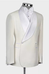 Elegant Shawl Lapel Double Breasted White Wedding Suits