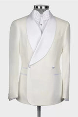 Elegant Shawl Lapel Double Breasted White Wedding Suits