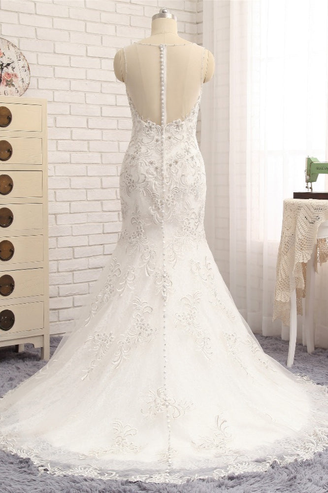Load image into Gallery viewer, Elegant White Sleeveless Jewel Wedding Dresses With Appliques Mermaid Lace Bridal Gowns Online-27dress
