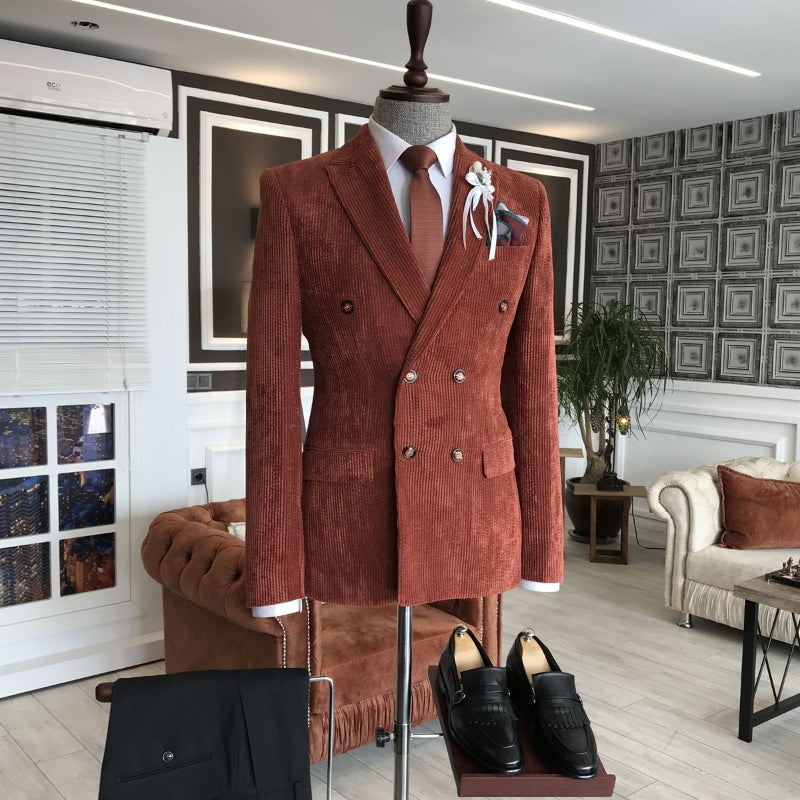 Peaked Lapel Double Breasted Brown Prom Suits