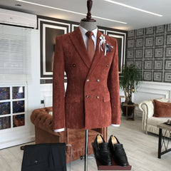 Peaked Lapel Double Breasted Brown Prom Suits