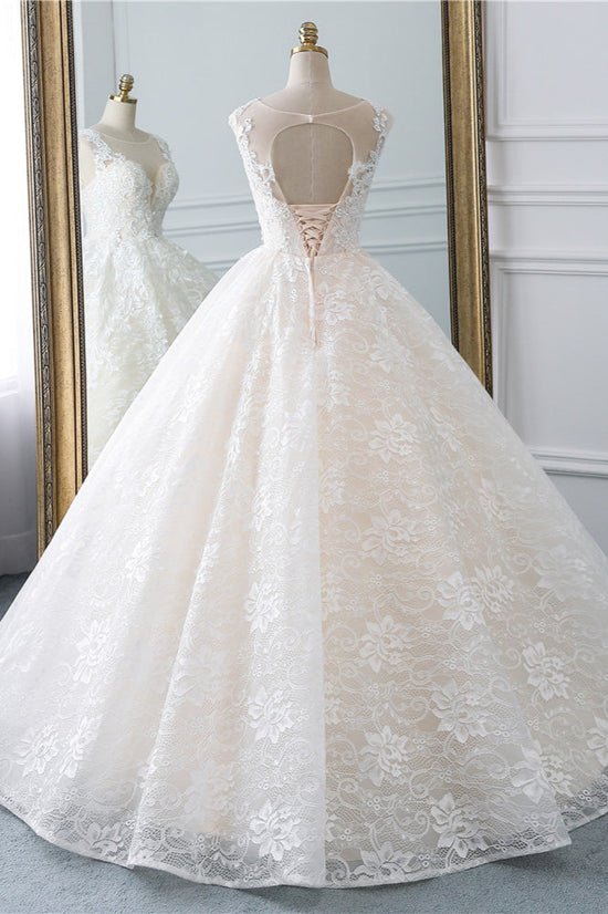 Exquisite Jewel Sleelveless Lace Wedding Dress Ball Gown appliques Bridal Gowns Online-27dress