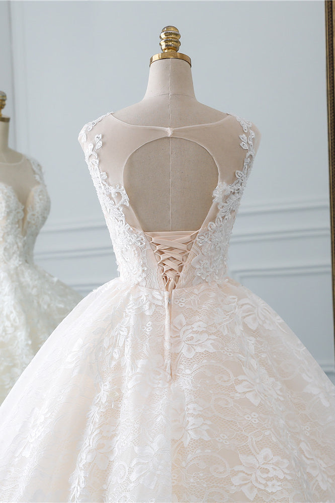 Exquisite Jewel Sleelveless Lace Wedding Dress Ball Gown appliques Bridal Gowns Online-27dress