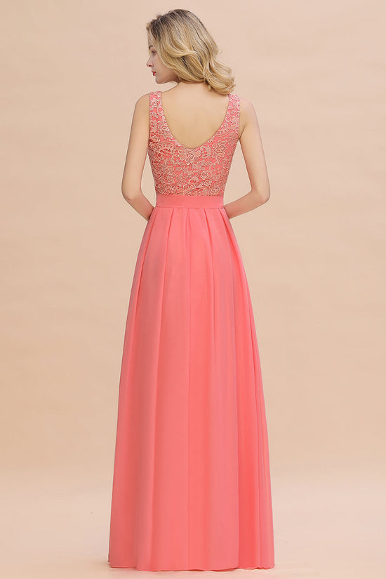 Exquisite Lace Scoop Sleeveless Bridesmaid Dresses Online with Ruffle-27dress