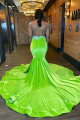 Exquisite Light Green Sleeveless Mermaid Long Prom Dress with Appliques