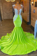 Exquisite Light Green Sleeveless Mermaid Long Prom Dress with Appliques