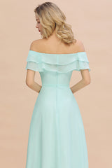 Exquisite Off-the-shoulder Slit Mint Green Bridesmaid Dress With Pockets-27dress