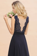 Exquisite Scoop Chiffon Lace Bridesmaid Dresses with V-Back-27dress
