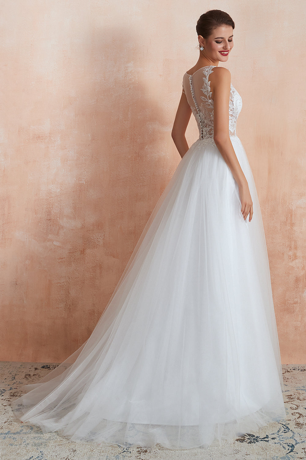 Exquisite Sequins White Tulle Affordable Wedding Dresses with Appliques-27dress