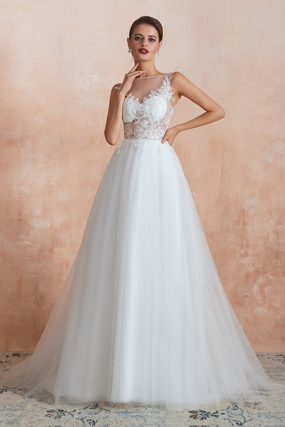 Exquisite Sequins White Tulle Affordable Wedding Dresses with Appliques-27dress