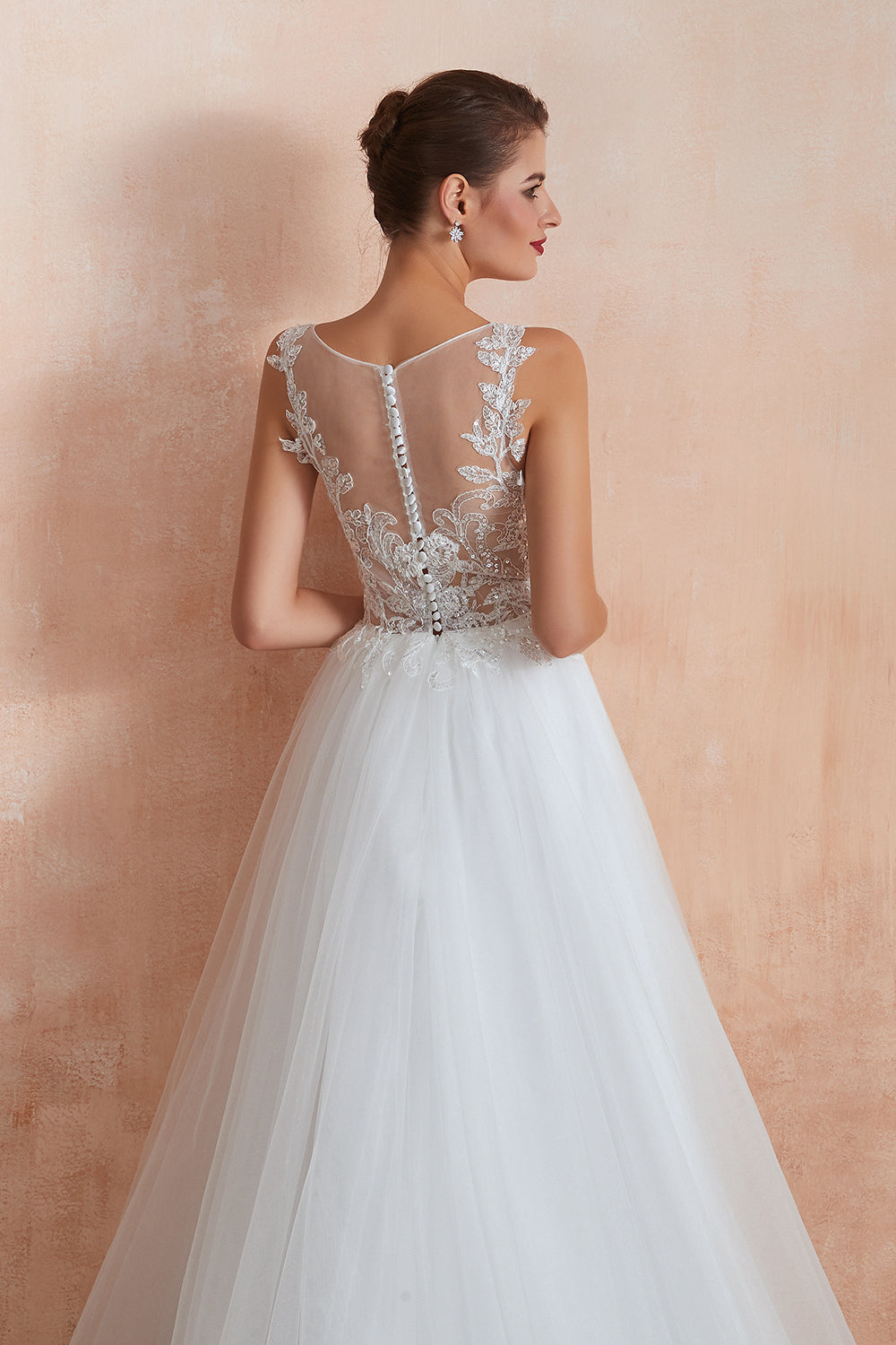 Exquisite Sequins White Tulle Affordable Wedding Dresses with Appliques-27dress