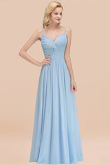Sky Blue Illusion Chiffon A-Line Bridesmaid Dress