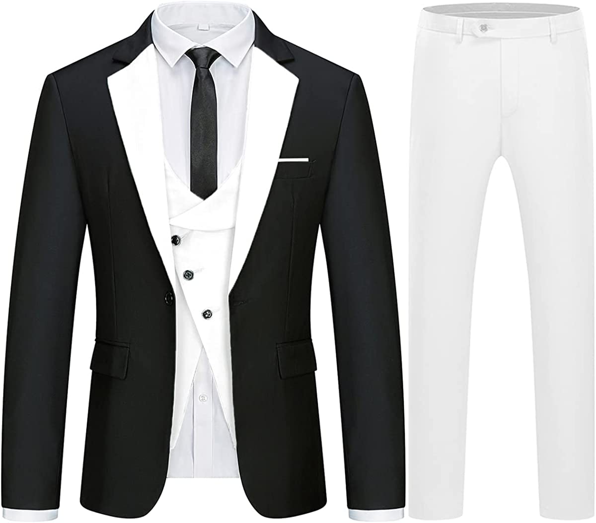 Fancy Black And White Three Pieces Men Suits For Prom