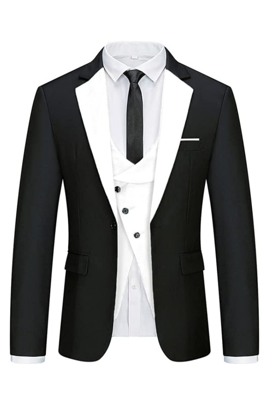 Fancy Black And White Three Pieces Men Suits For Prom