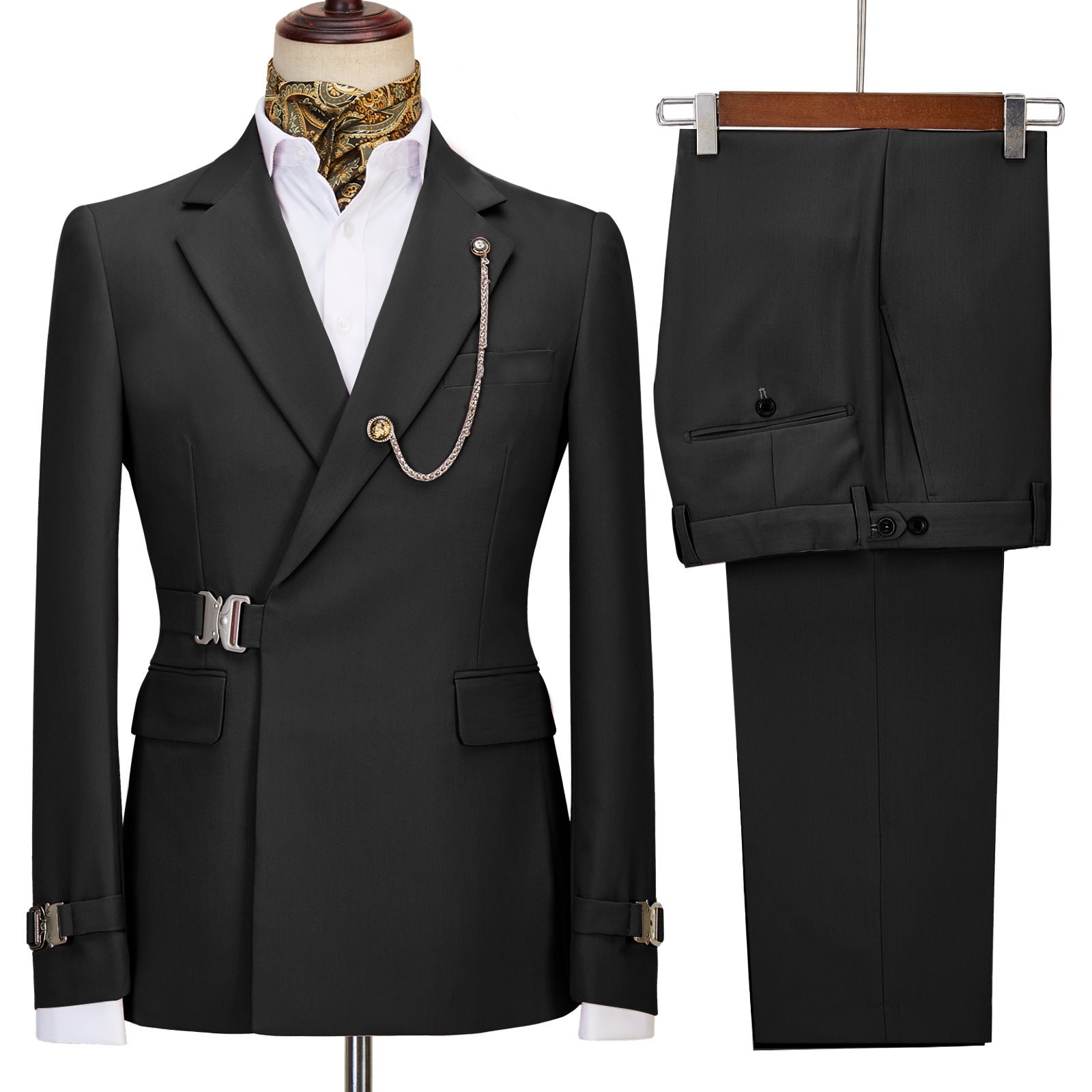Fancy Notched Lapel Black Prom Suits For Men
