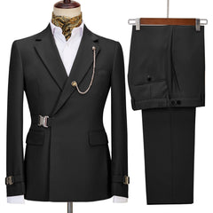 Fancy Notched Lapel Black Prom Suits For Men